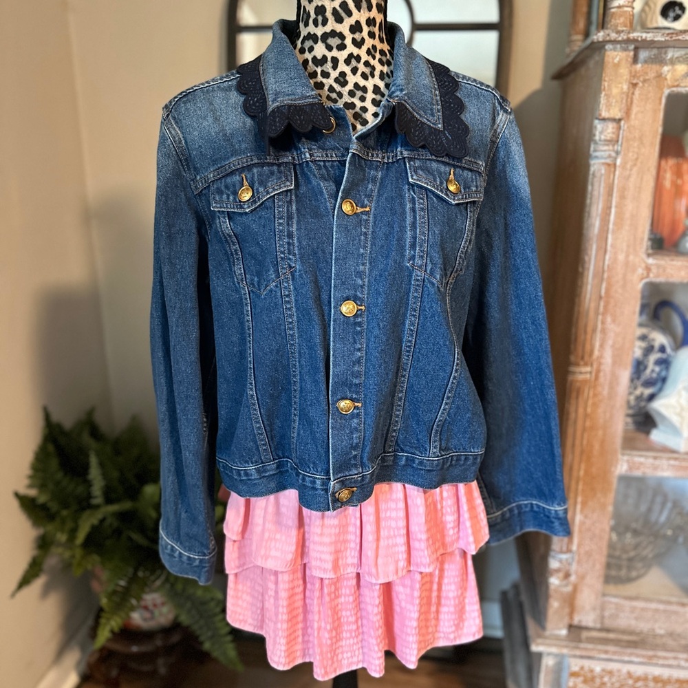 Tory Burch Denim Jacket Eyelet Collar XL